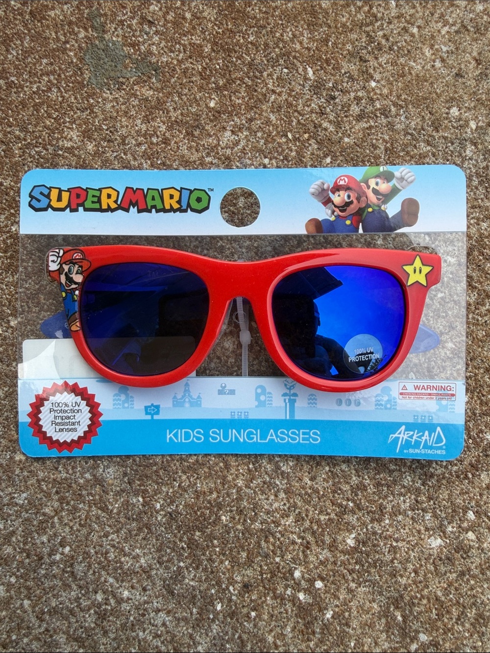 Nintendo Super Mario Kids Sunglasses Red Frame Blue Lenses. NEW